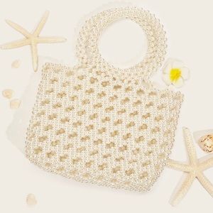 Faux pearl beaded tote bag